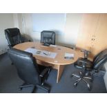 Laminate light wood boardroom table, four leather effect office swivel chairs