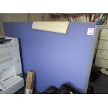 Two mauve coloured desk partition screens