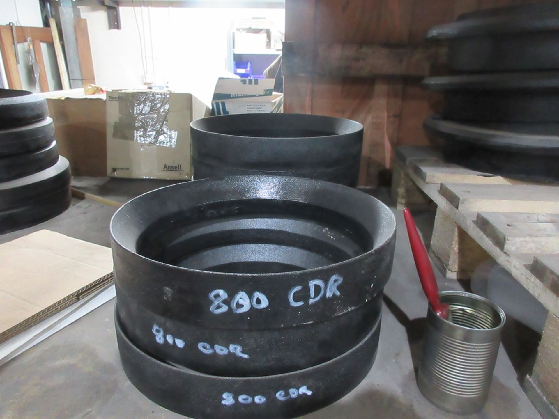 Assorted lot of steel:- 800 series feed eye rings, 800 CD rings, 33" CD rings, 12 hole plates for - Image 2 of 8