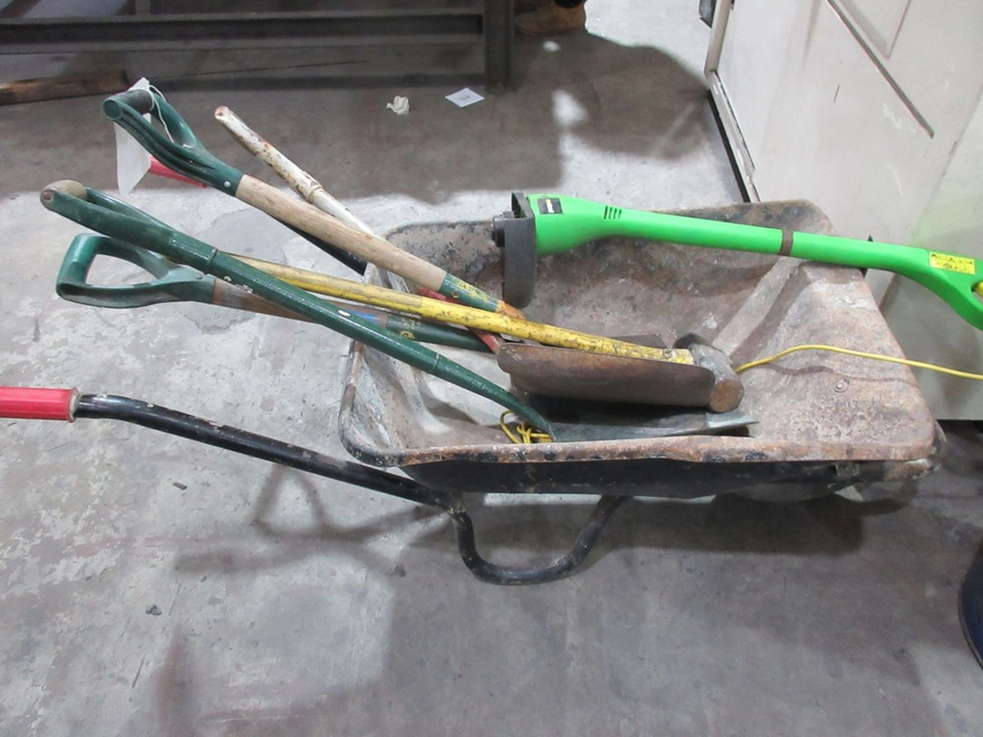 Nutool electric strimmer, four spades, sledge hammer and wheelbarrow - Image 3 of 4
