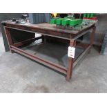 Three assorted steel workbenches 2000 x 1550mm, 1500 x 1000mm, 700 x 1900mm