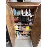 Wooden 6 ft. 2-door cabinet with contents