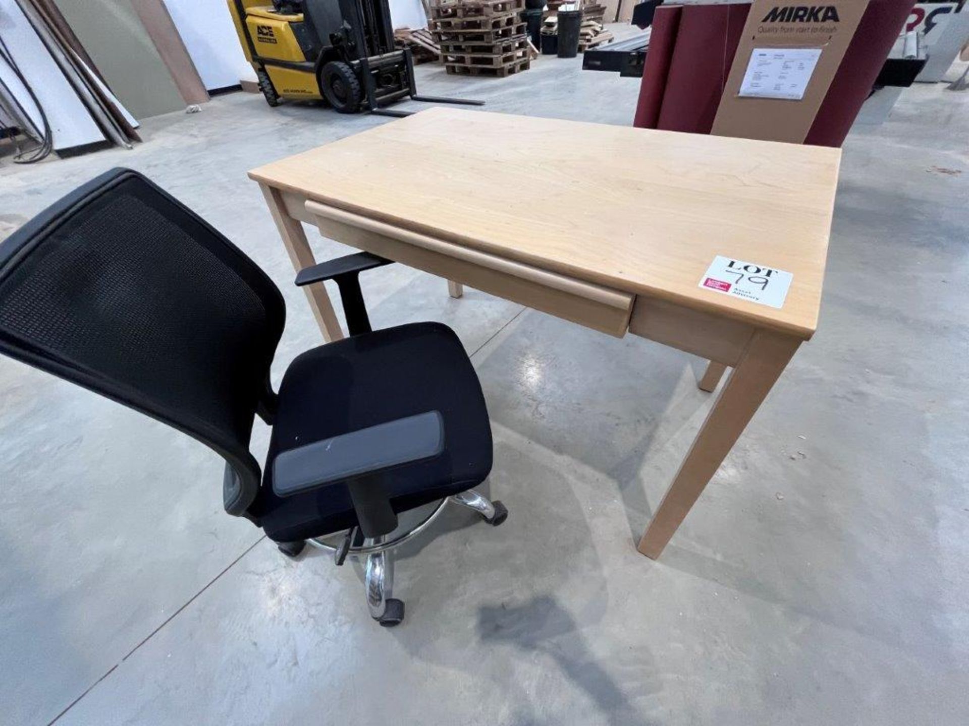 2 x wooden single-drawer desks and 2 x swivel armchairs - Image 2 of 3