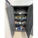 Silverline 6 ft. steel 2-door cabinet with contents of assorted screws, brad nails etc.