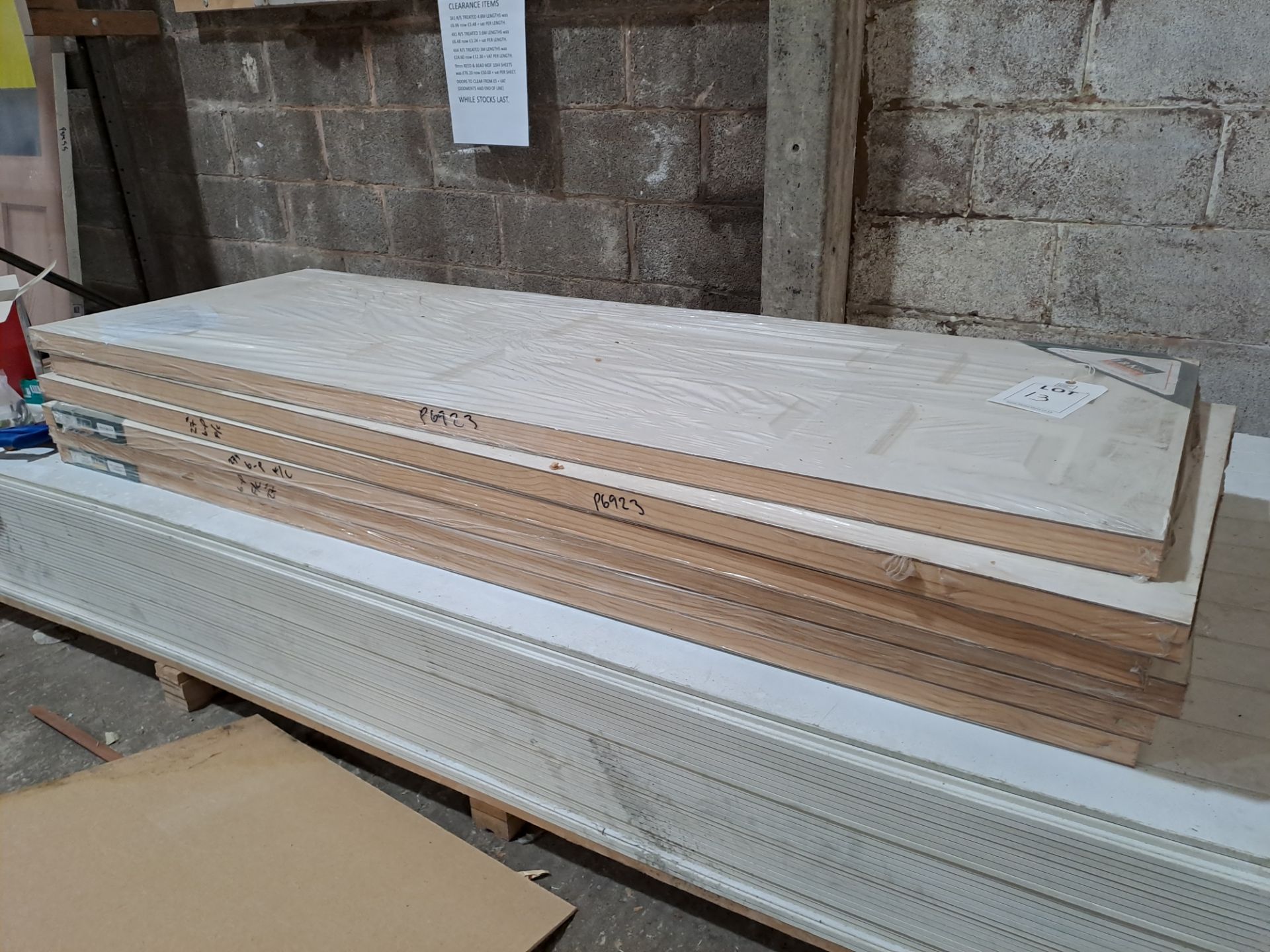 6 x White wooden internal doors, packaged