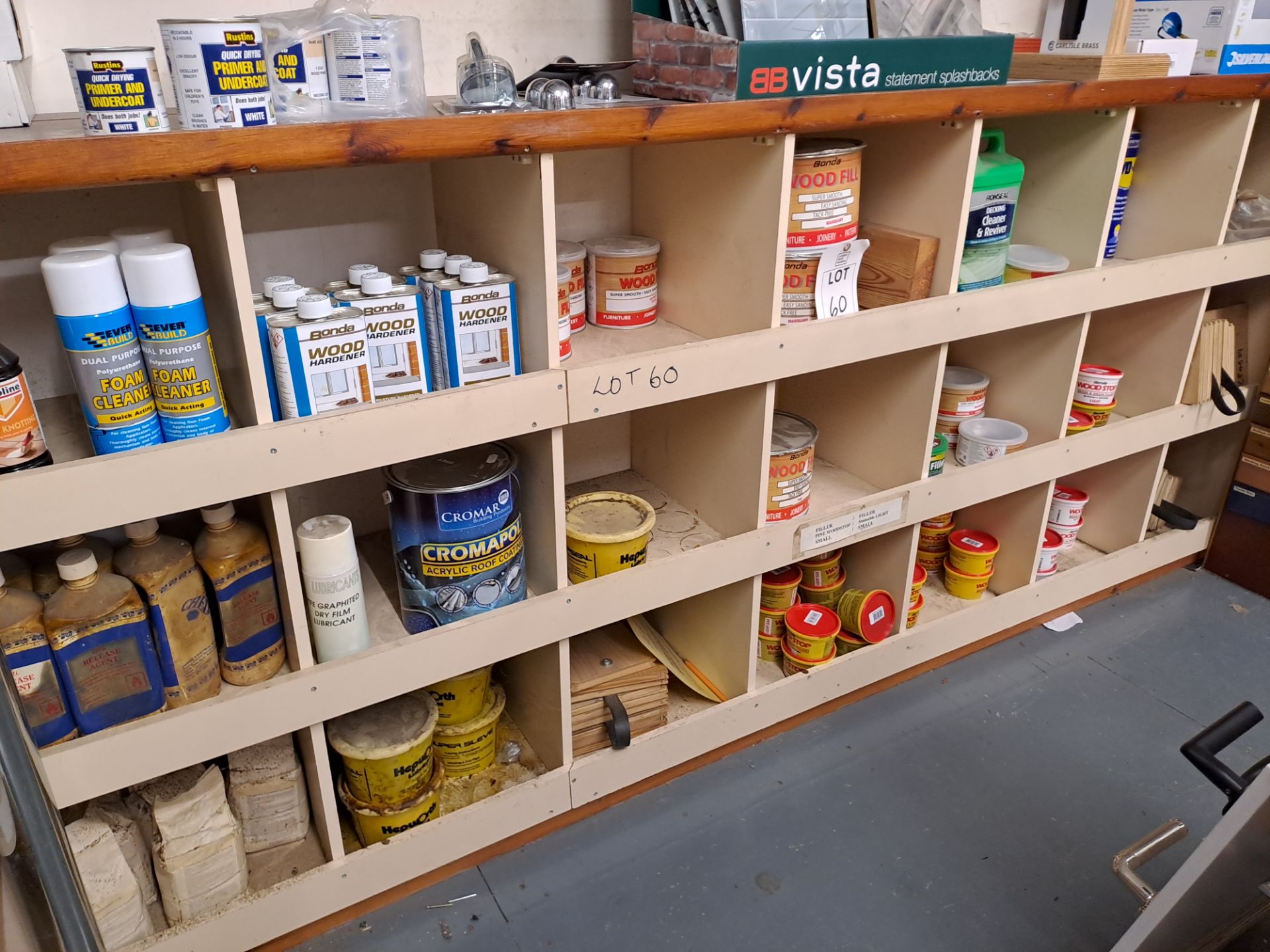 Remaining shop stock contents to include tools, solvents, handrail accessories, screws, nails - Image 3 of 15