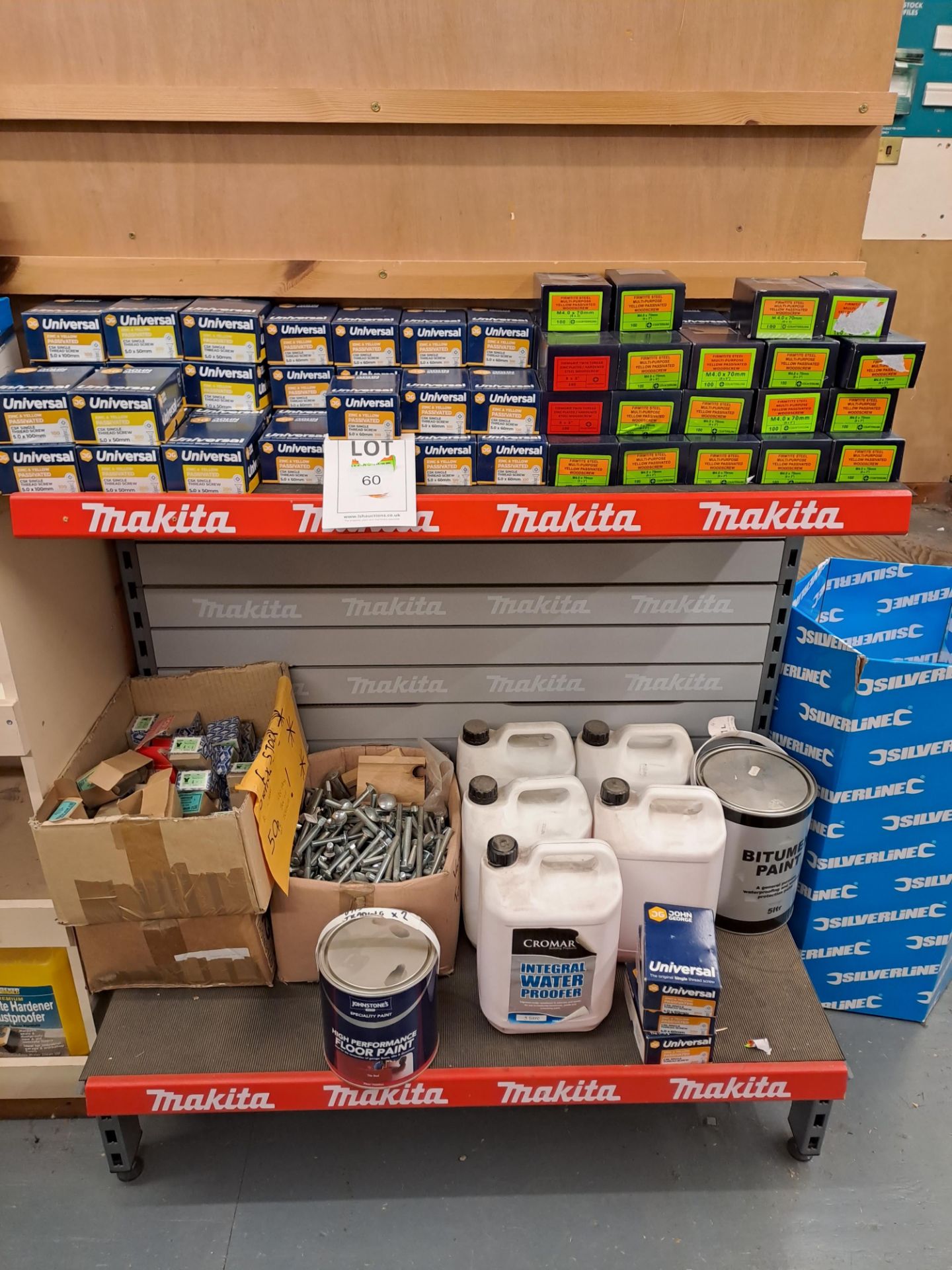 Remaining shop stock contents to include tools, solvents, handrail accessories, screws, nails - Image 7 of 15