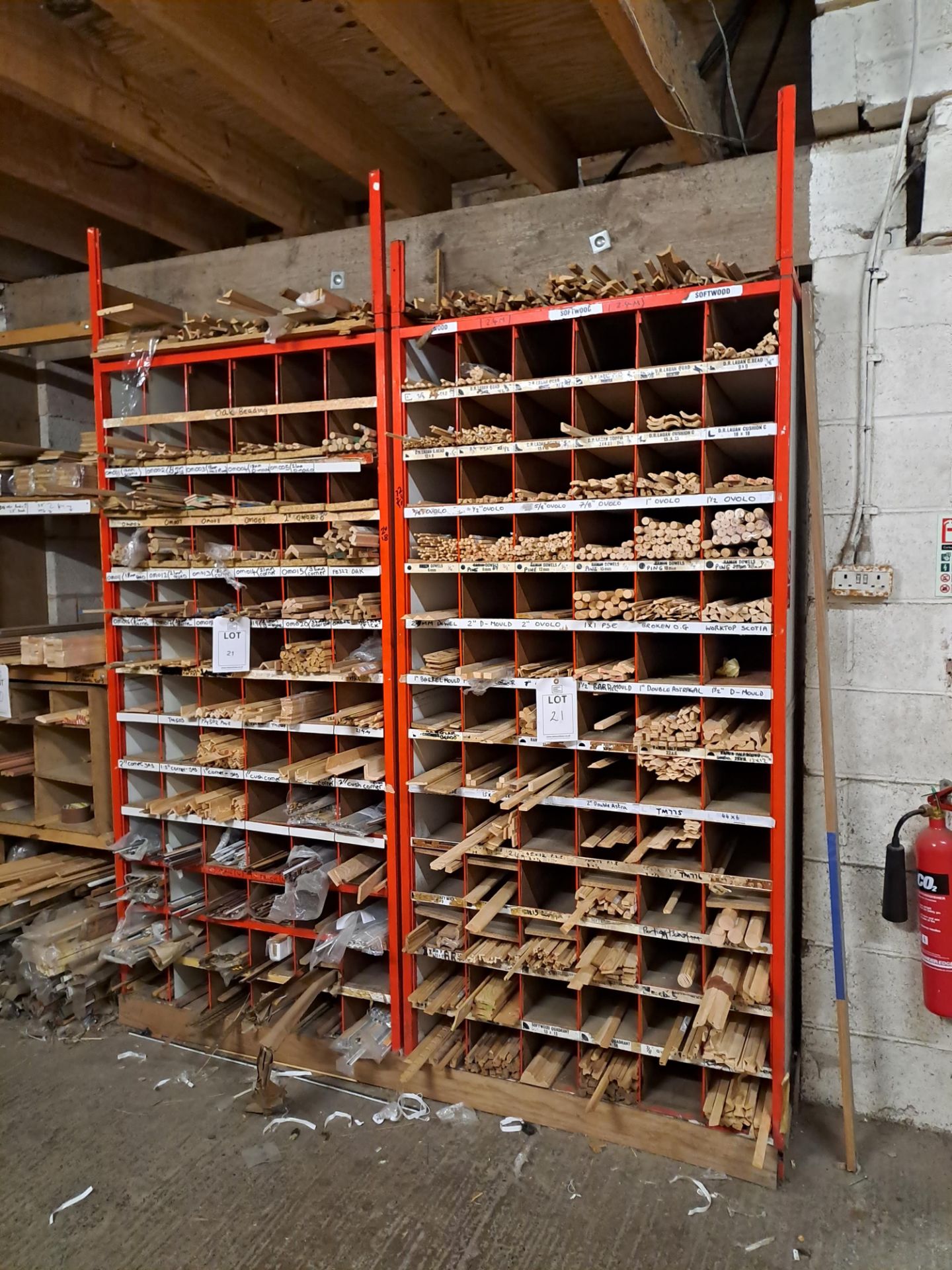 Quantity of softwood / various beading, to 2 x red racks (Racks included) Please ensure sufficient