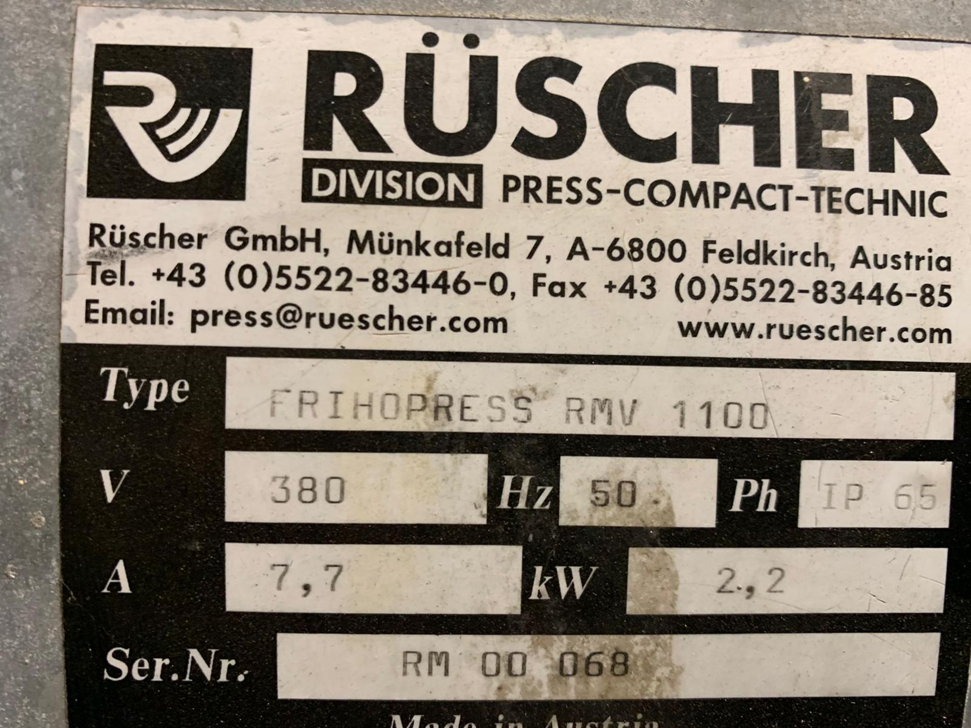 Ruscher Frihopress RMV 1100 residual waste compactor - Image 2 of 4