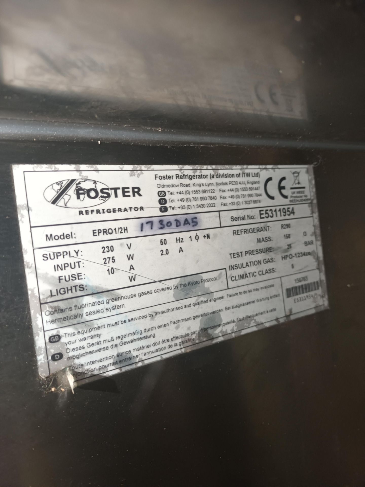 Foster EPRO1/2H/730DAS two door refrigerated stainless steel counter - Image 2 of 3