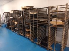 Ten various multi-tier steel baking trollies and trays