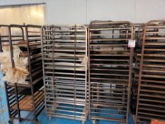 Eleven various multi-tier steel baking trollies and trays