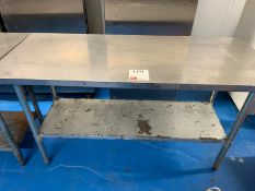 Two Voilamart stainless steel preparation tables (approximately 6' x 2') and three three-tier