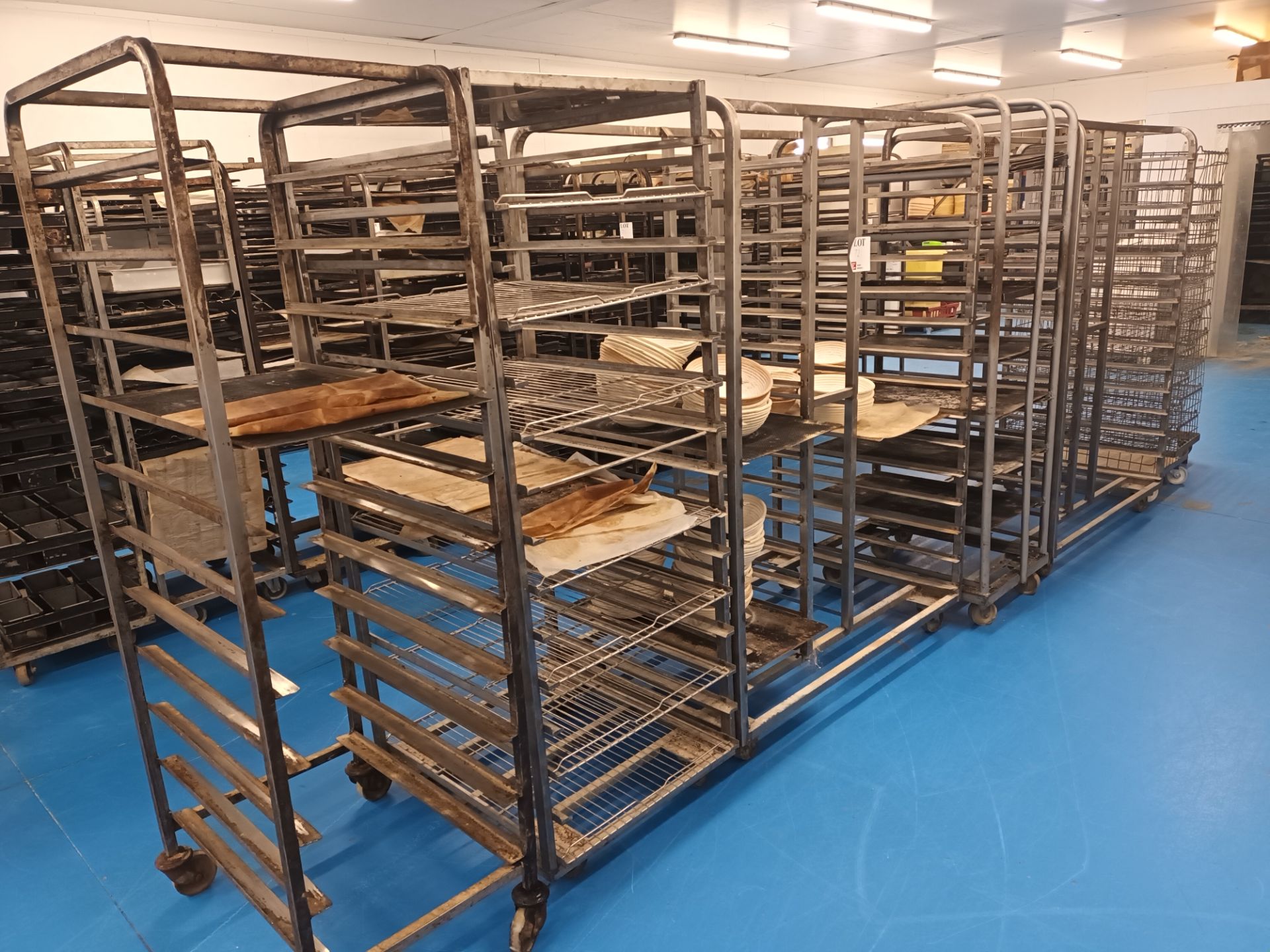 Various multi-tier steel baking trollies and racks