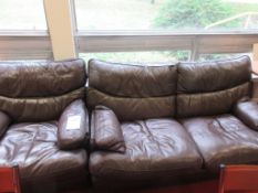 Leather 2-seater sofa, two brown armchairs