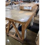 Timber frame work table with 1-drawer, overhead lighting, 84" x 38"- electrics to be disconnected by