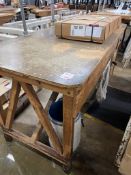 Timber frame work table with 1-drawer, overhead lighting, 84" x 38"- electrics to be disconnected by