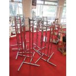 Five chrome adjustable high clothes stands, two mannequins