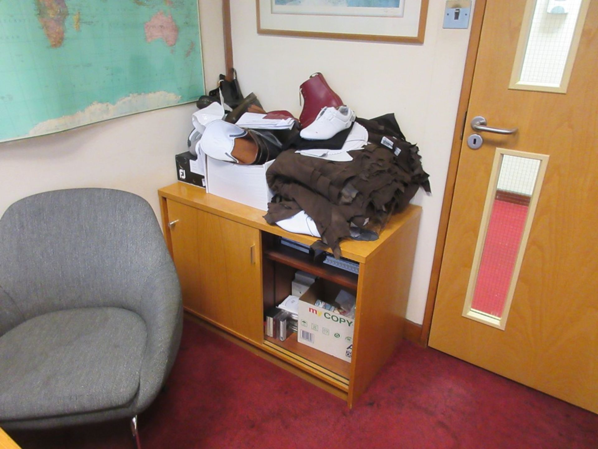 Contents of office including wood effect corner workstation, pedestal unit, metal 2-door storage - Image 3 of 5