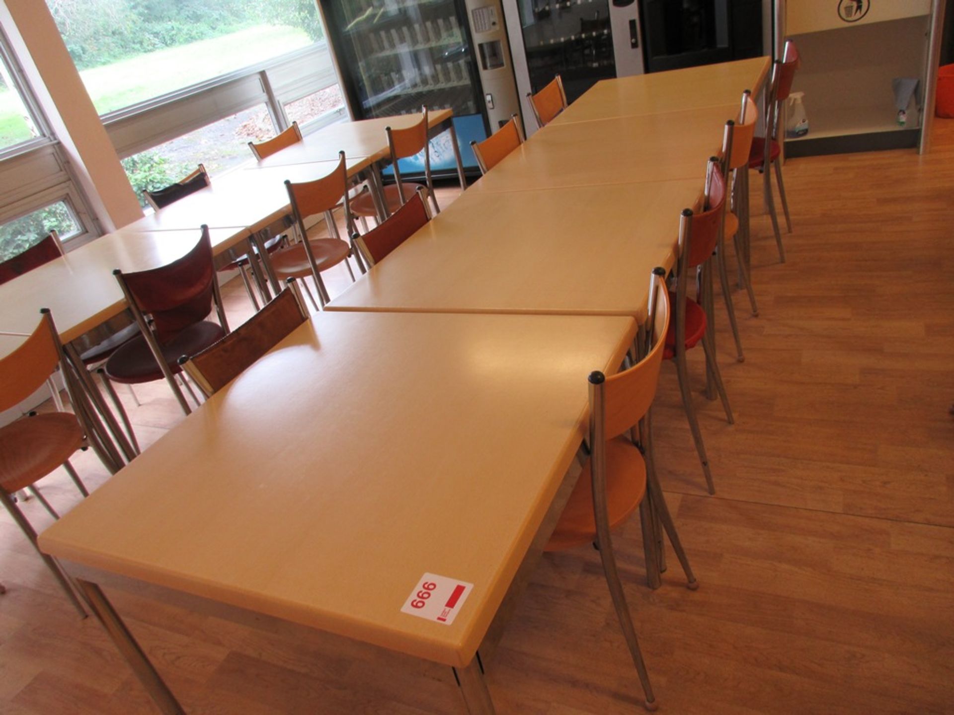 Four canteen tables 800 x 800mm, and eight chairs - Image 2 of 2