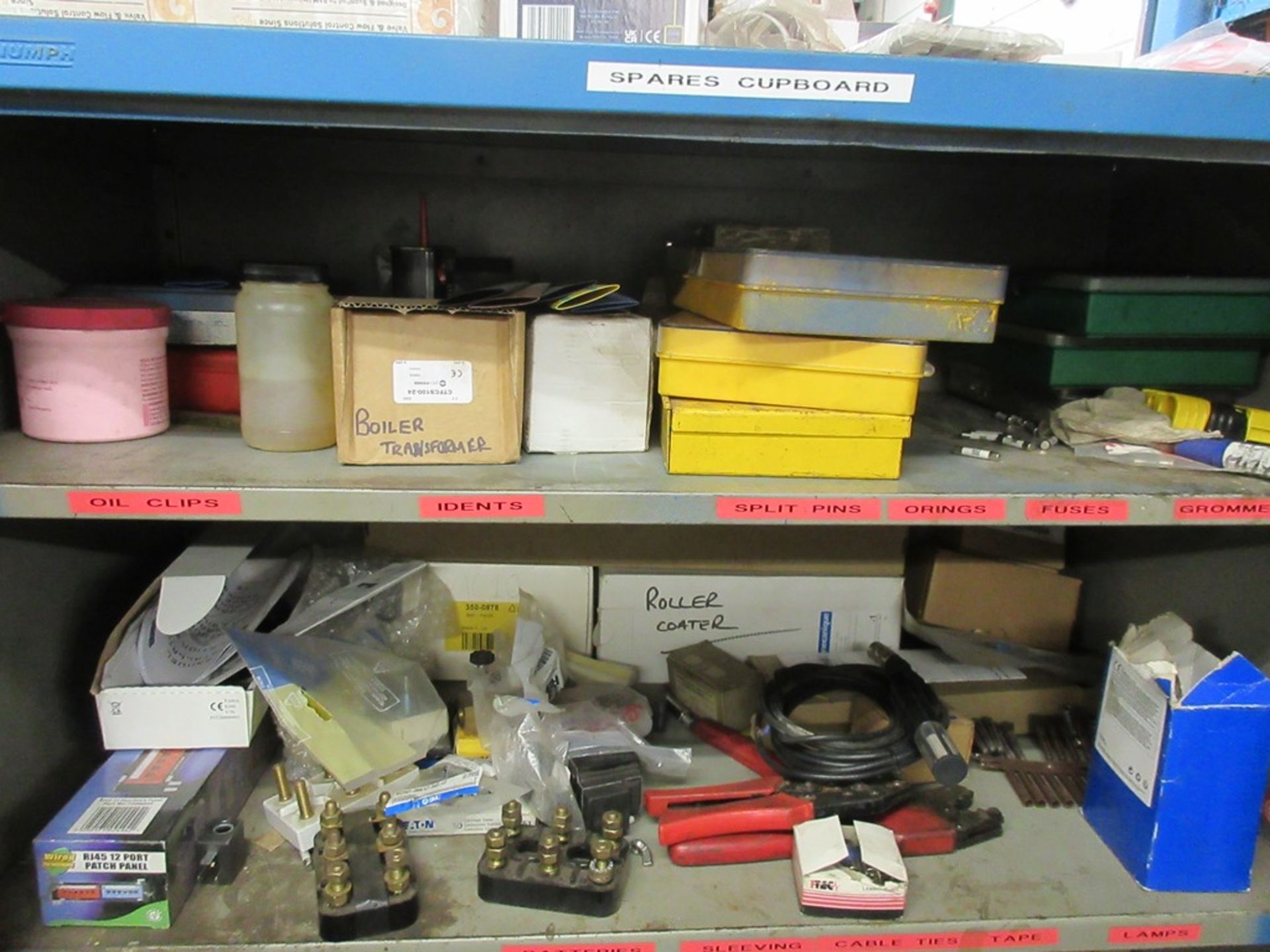 Metal cupboard and contents including screws, relays, cable clips, patch panel etc. - Image 2 of 6