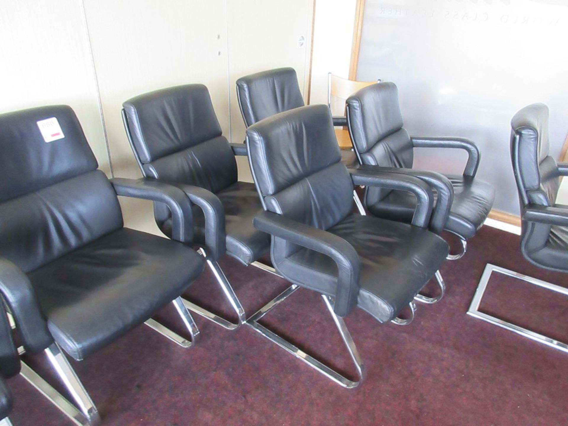 Four chrome frame leatherette meeting armchairs