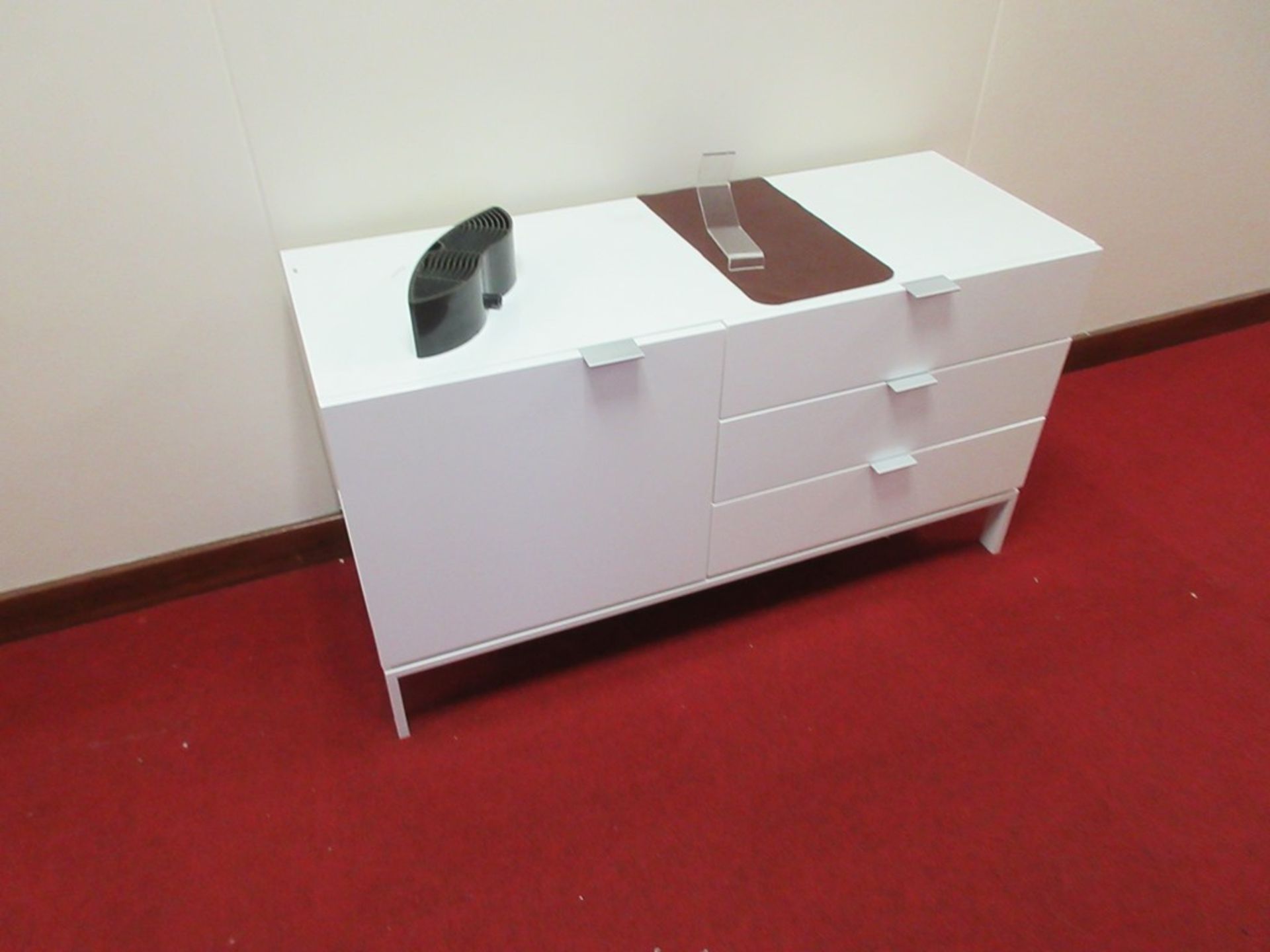 White laminate 3-drawer/ single door storage unit, 1 x white laminate display, 500mm x 500mm x