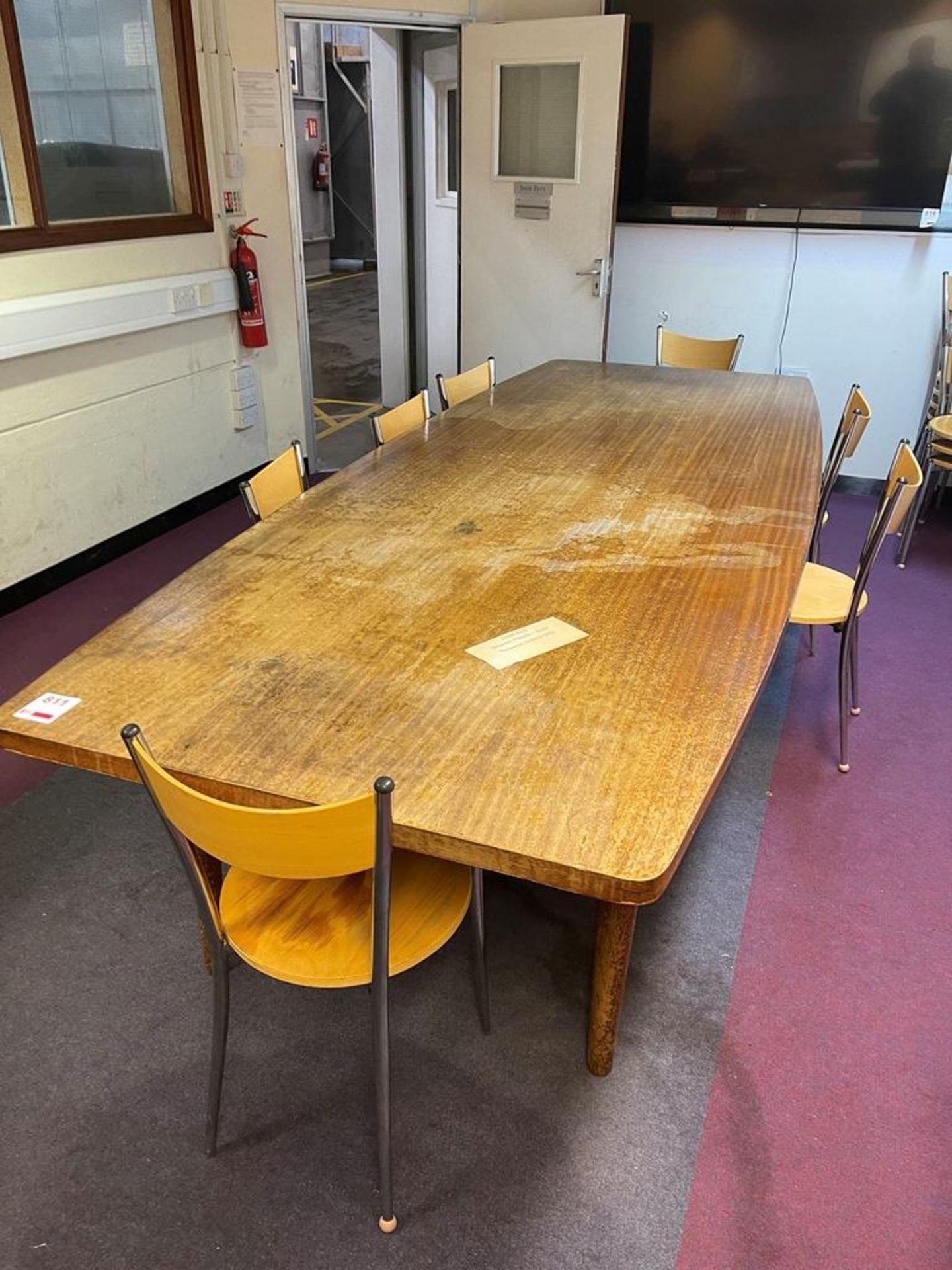 Large timber boardroom table, 120" x 47" with 15 timber and chrome chairs - Image 2 of 5
