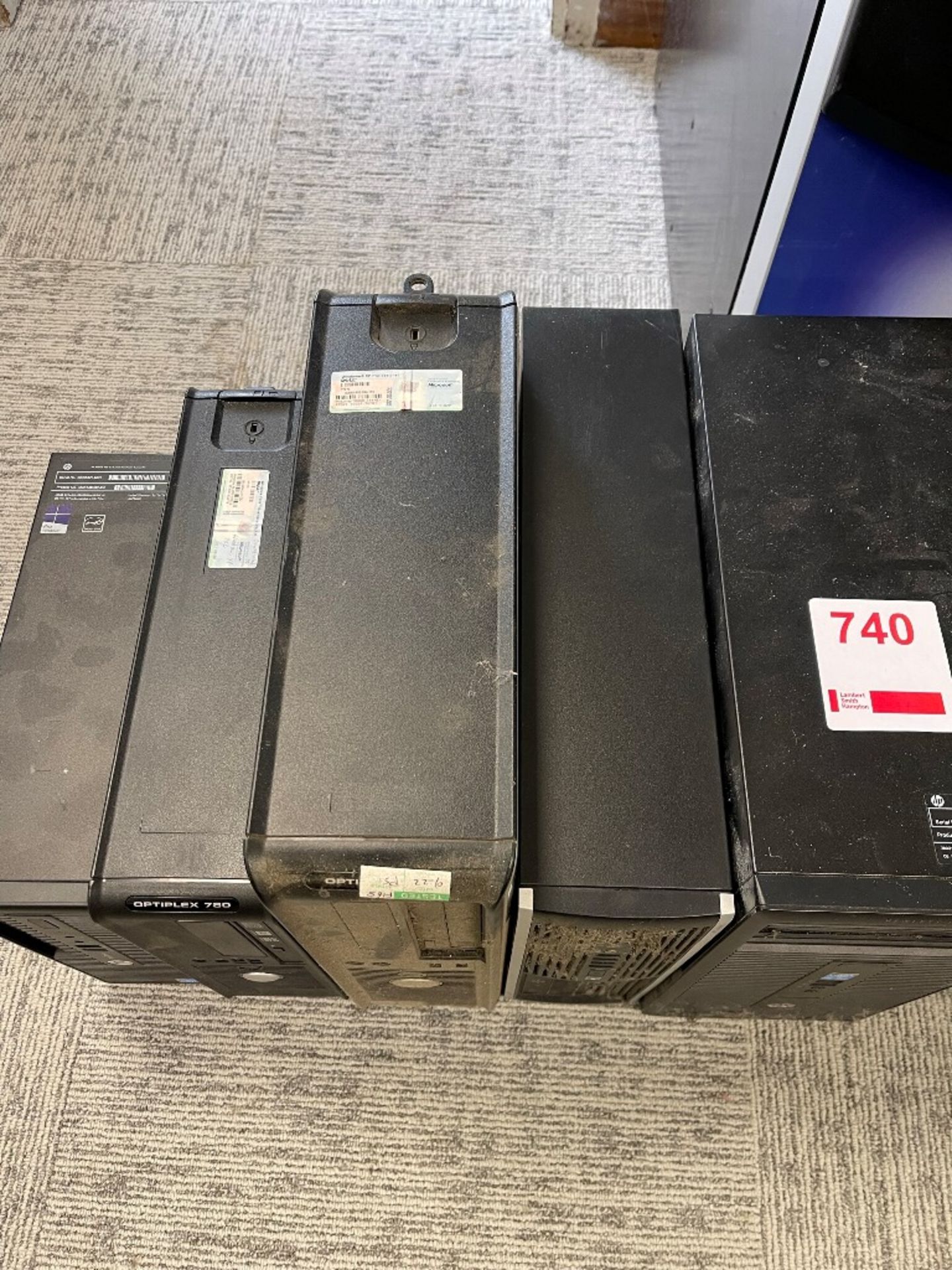 Five various computer towers including HP & Dell