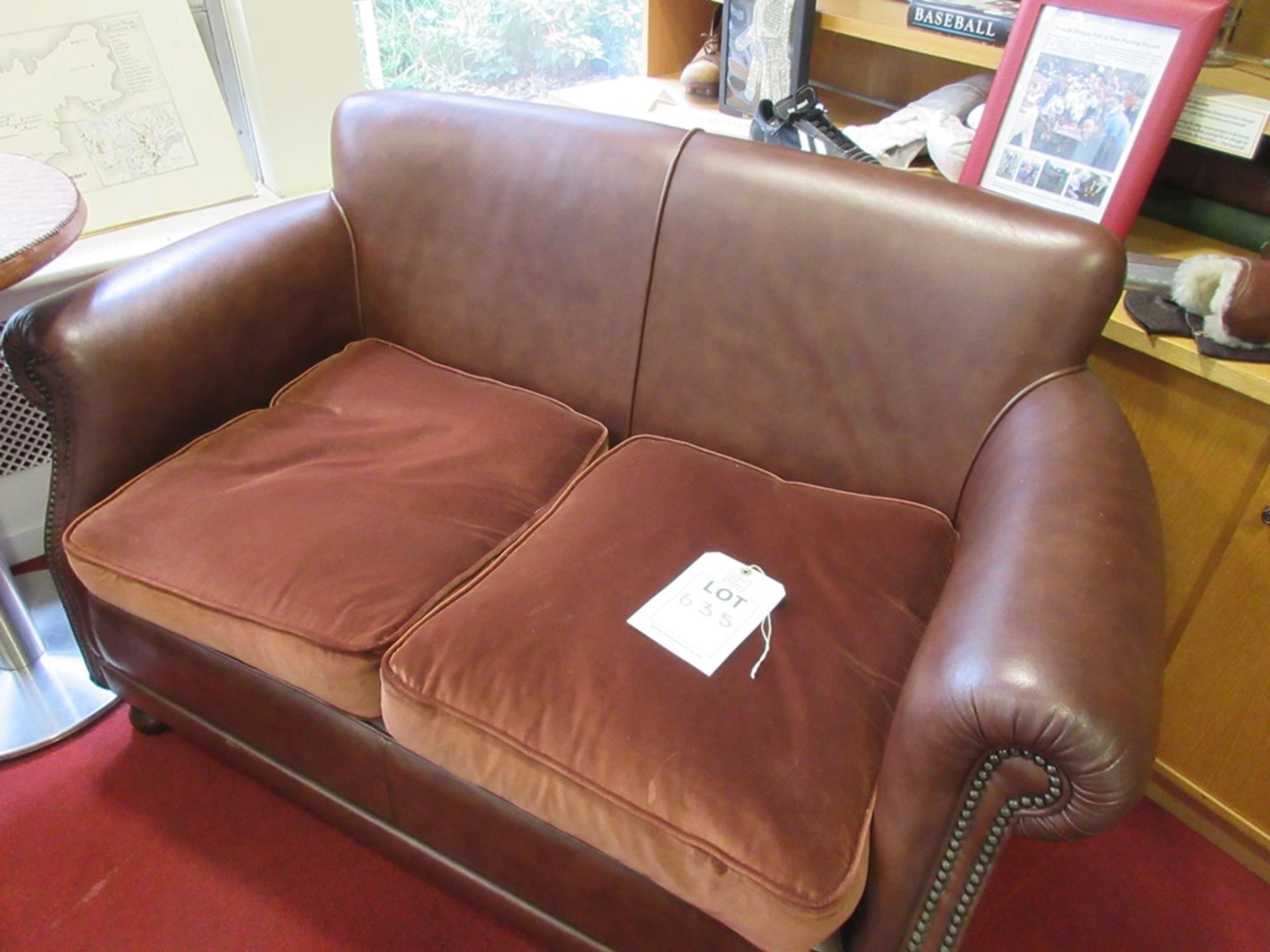 Leather 2-seater brown sofa, with suede cushions - Image 2 of 3