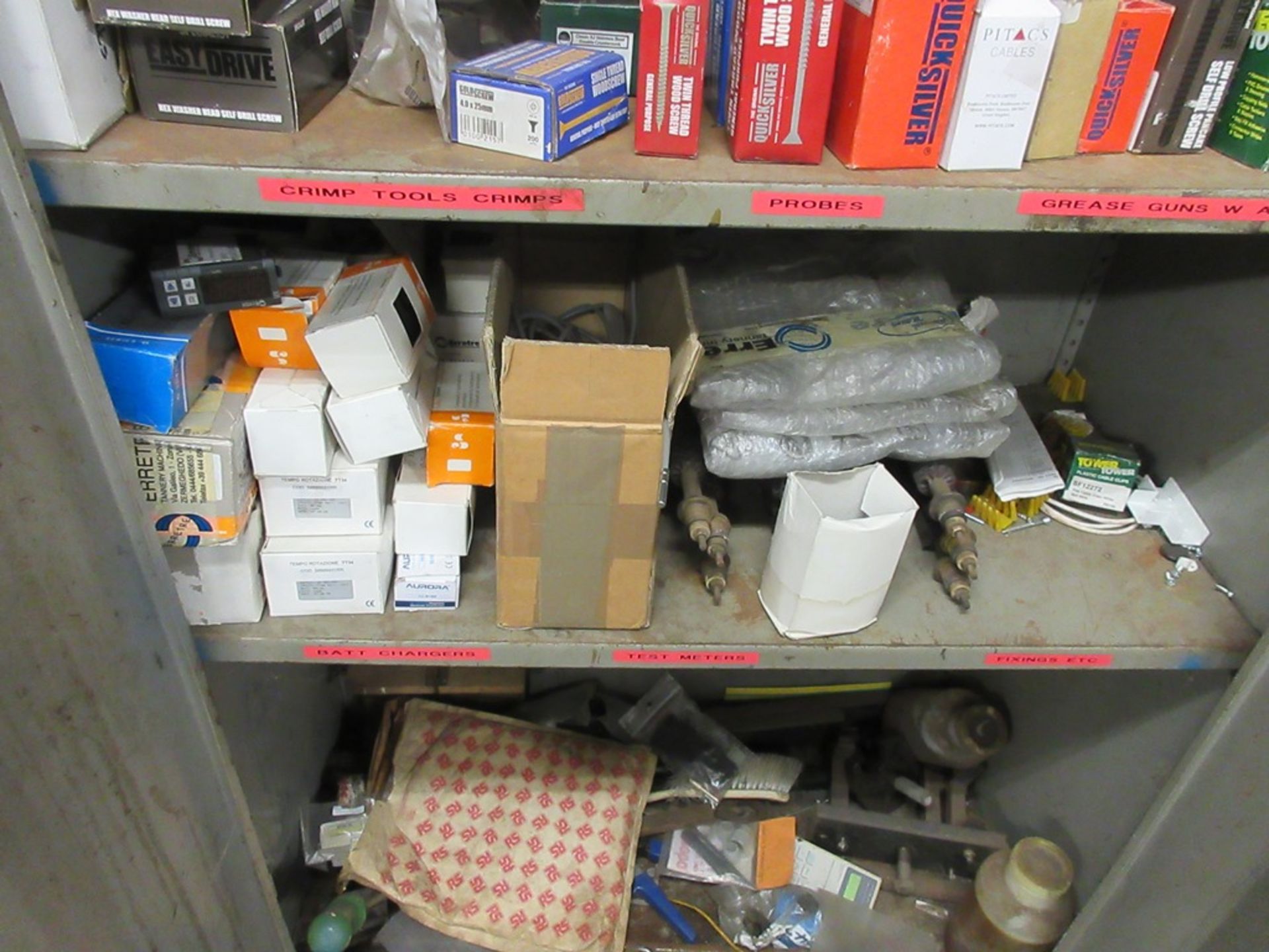 Metal cupboard and contents including screws, relays, cable clips, patch panel etc. - Image 4 of 6