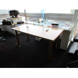 Two light wood effect rectangular tables, 1.6m x 750mm