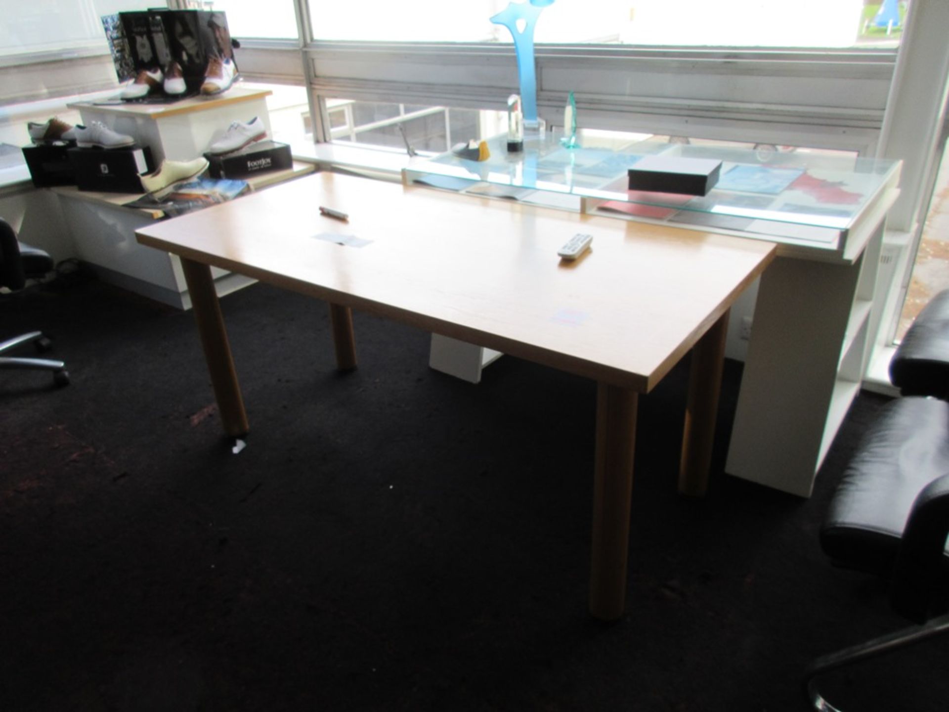 Two light wood effect rectangular tables, 1.6m x 750mm