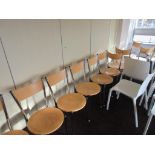 Six metal frame light wood effect back/ seat chairs