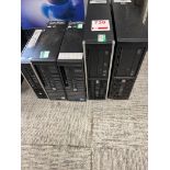 Five various computer towers including HP Pro Desk