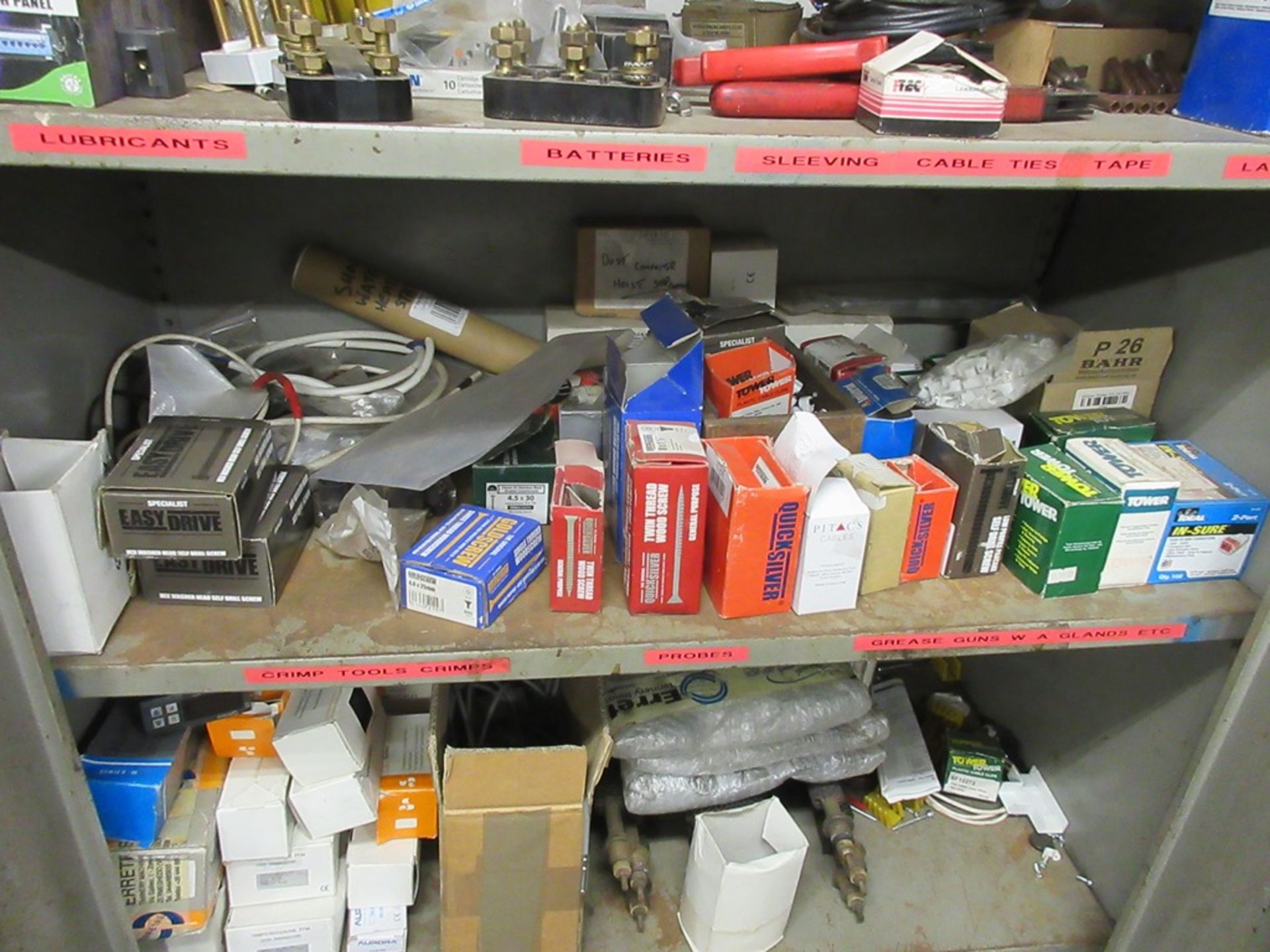 Metal cupboard and contents including screws, relays, cable clips, patch panel etc. - Image 3 of 6