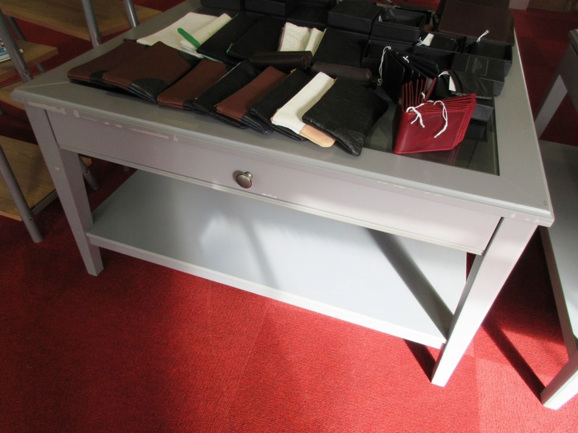 Two glazed top display tables, 930 x 930 x 520mm with drawers (excluding contents) - Image 2 of 4