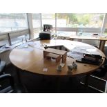 Four light wood effect 4-section circular boardroom table, approx. total dia. 2.4m