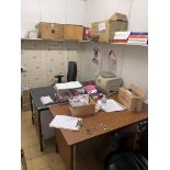 Two x desks, 1 x 4-drawer filing cabinet, 4 x various chairs - excluding contents