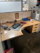 Contents of office to include desk, filing cabinets, white board, 2 x chairs, metal multi drawer