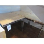 Four chrome framed light wood effect topped tables, 800 x 800 x 730mm (excluding contents)