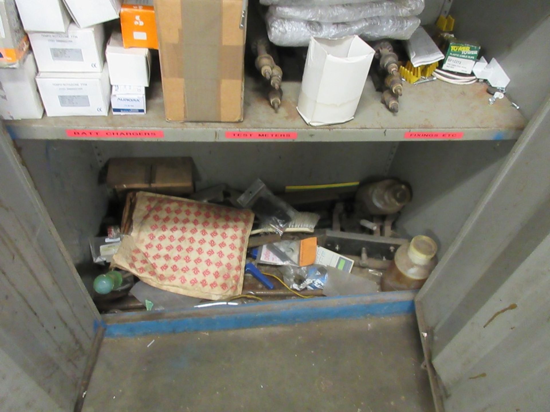 Metal cupboard and contents including screws, relays, cable clips, patch panel etc. - Image 5 of 6