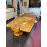 Large timber boardroom table, 120" x 47" with 15 timber and chrome chairs