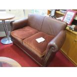 Leather 2-seater brown sofa, with suede cushions