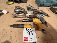 4 x pneumatic screwdriver pistols, pneumatic orbital sander and pad sander
