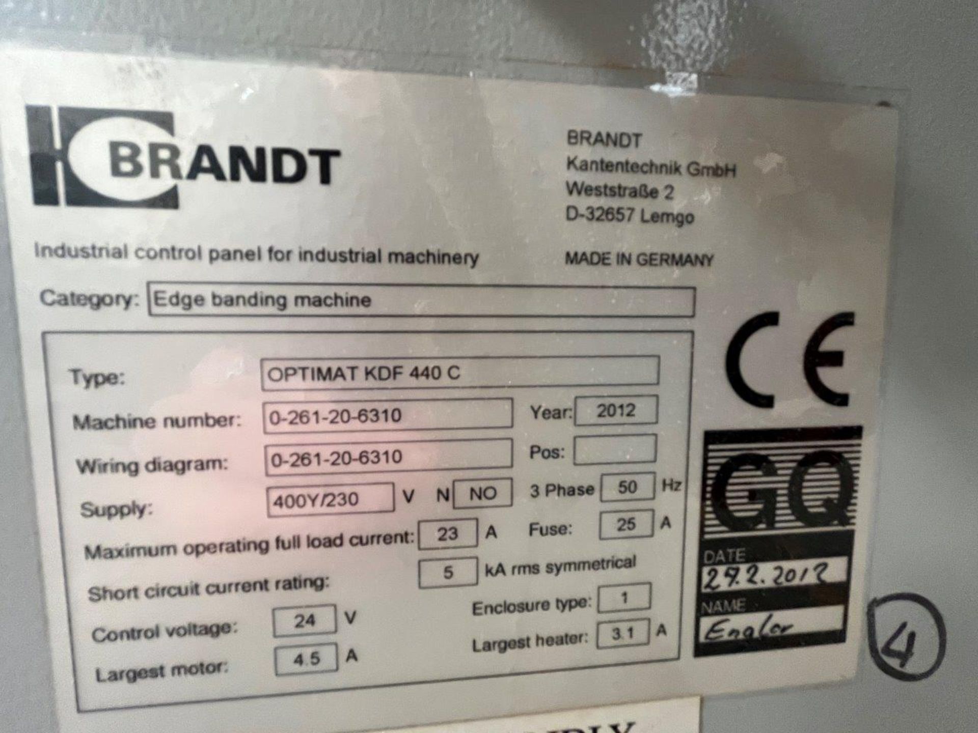 Brandt Optimat KDF 440C single sided edgebander, serial no. 0 261-20-6310 (2012) with Brandt Power - Image 4 of 5