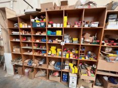 Contents of shelving unit to include sanding disks, screws and fixings