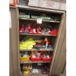 Two door metal cabinet and contents to include various consumables of jigsaw blade, masonary drill b