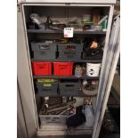 Two door metal cabinet and contents to include various hand tools (as lotted)