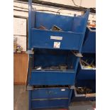 Three metal stackable stillages with contents of various cleats